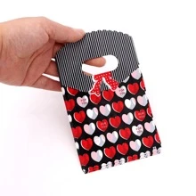 45pcs Heart Pattern Gift Bag, Red Plastic Mini Handheld Gift Wrapping Bag For Party