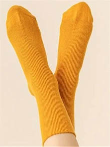 Solid Wool Crew Socks - Orange - View 1