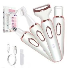 1件套電動女士剃鬚刀,女士剃須刀適用於剃須,無繩四合一剃鬚刀適合女士臉部,腿和腋下,便攜比基尼泳裝修剪器濕和乾髮移動,無繩-微USB可充電 - 白色 - 查看 1