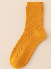Solid Wool Crew Socks - Orange - View 2