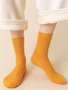 Solid Wool Crew Socks - Orange - View 3