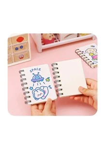 1pc Cartoon Graphic Spiral Notebook, Cute Beige Portable Mini Notebook For School Student - Beige - View 7