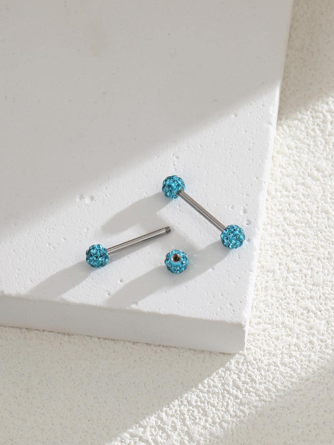 2 件不锈钢杠铃乳头环，女士穿孔饰品 - 淺藍色 - 查看 1