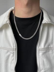 Men's Guys Minimalist Chain Necklace, For Jewelry Gift And Party - Silver - View 1