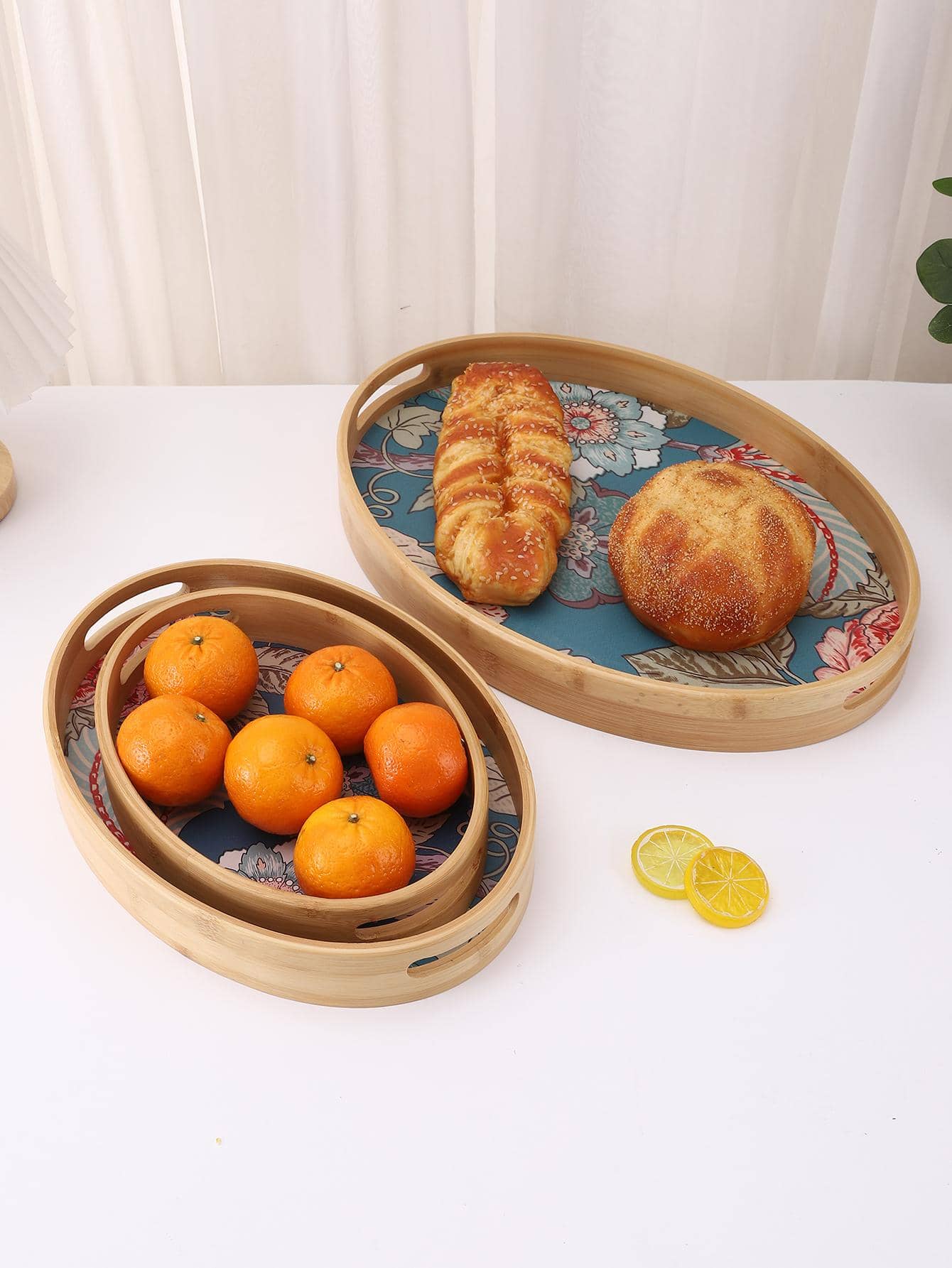 1 khay đựng đồ ăn nhẹ hình bầu dục, khay đựng thức ăn bằng tre tối giản cho gia đình - màu xanh lá - Xem 1