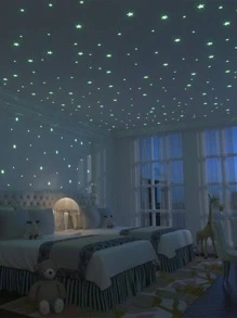 100片夜光星形壁紙ABS可愛藍色牆面裝飾貼紙適用於家居裝飾