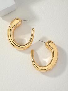 1對女式哥德式朋克風格五角星和波浪紋金屬大耳環，派對或假日配件 - 金黃色 - 查看 2