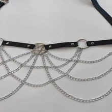 1pc Women Leather Five-Pointed Star Chain Waist Belt/Chain - Black - View 4