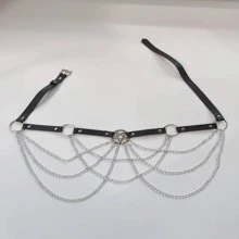 1pc Women Leather Five-Pointed Star Chain Waist Belt/Chain - Black - View 5