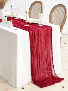 1pc 70inch Plain Color Red Pleated Table Runner, Home Decor Tablecloth, Wedding Party Decor Table Flag, Party Table Center Decoration Table Cover, Kitchen Decoration, Christmas Decor, Valentine's Day Decorative, 2026 New Year Decoration