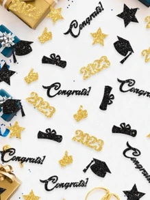 100pcs/Set 2025 Graduation Season Tabletop Decor Paper Confetti, Glitter Graduation Cap Pieces For Graduation Party Table Scatter - Multicolor - View 1