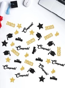 100pcs/Set 2025 Graduation Season Tabletop Decor Paper Confetti, Glitter Graduation Cap Pieces For Graduation Party Table Scatter - Multicolor - View 3
