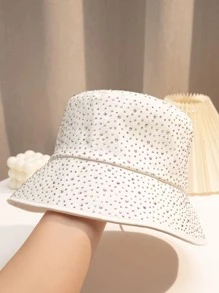 Women Rhinestone Decor Casual Bucket Hat For Daily Decoration - White - View 1
