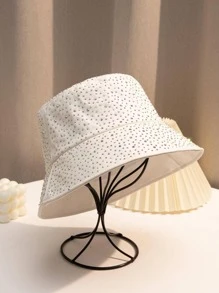 Women Rhinestone Decor Casual Bucket Hat For Daily Decoration - White - View 3