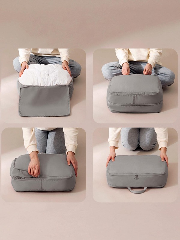 1 bolsa de almacenamiento de ropa de tela de poliéster lavable, comprimible y plegable de estilo moderno para chaqueta de plumas, equipaje de hogar y viaje, bolsa portátil