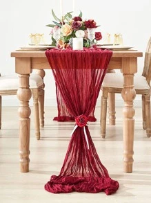 1pc 70inch Plain Color Red Pleated Table Runner, Home Decor Tablecloth, Wedding Party Decor Table Flag, Party Table Center Decoration Table Cover, Kitchen Decoration, Christmas Decor, Valentine's Day Decorative, 2026 New Year Decoration