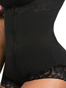 1 Pieza Corsé Deportivo Con Ribete De Volantes Y Cremallera Con Encaje Fajas Entrenador De Cintura Corsé - Negro - Ver 3