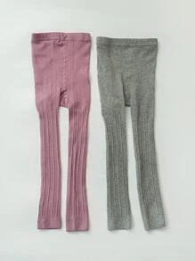 2pcs Toddler Girls' Solid Color Footed Tights For Kids' Daily Outfit - Multicolor - View 1