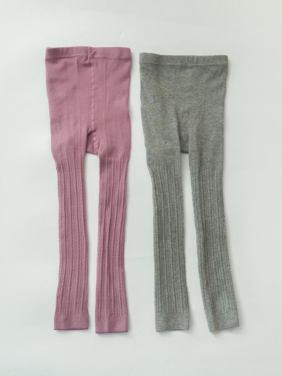 2pcs Toddler Girls' Solid Color Footed Tights For Kids' Daily Outfit - Multicolor - View 1