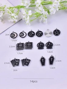 14pcs/set Black Star & Moon DIY Pendant - Multicolor - View 3