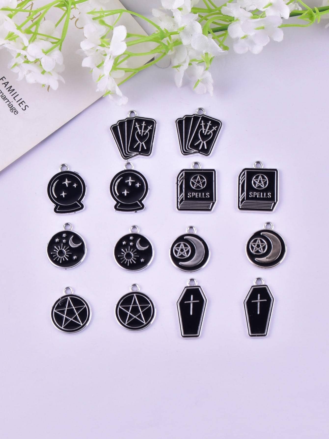 14pcs/set Black Star & Moon DIY Pendant - Multicolor - View 1