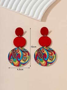 1pair Stylish Vacation Style Wooden Colorful Printed Women's Earrings