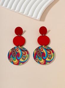 1pair Stylish Vacation Style Wooden Colorful Printed Women's Earrings