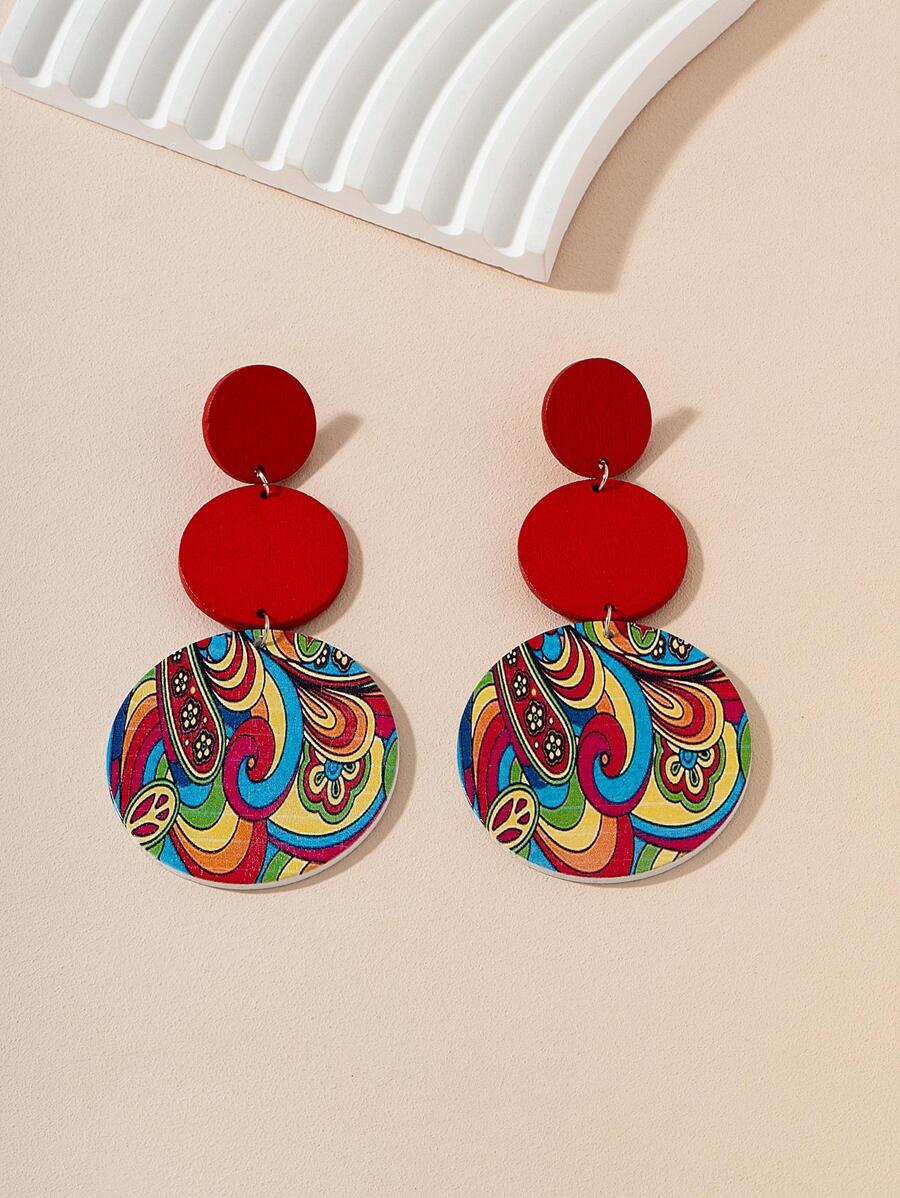 1pair Stylish Vacation Style Wooden Colorful Printed Women's Earrings