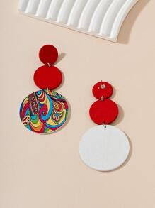 1pair Stylish Vacation Style Wooden Colorful Printed Women's Earrings