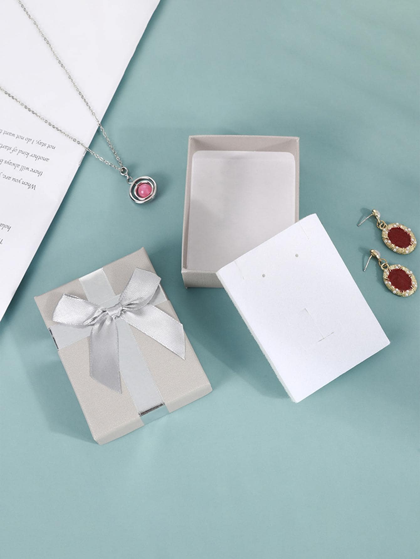 1pc Bow Decor Jewelry Storage Box, Modern Paper Necklace Storage Box For Home, Gift For Valentine's Day Back To School - Light Grey - View 5