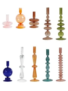 1pc Creative Simple Glass Candle Holder & Flower Vase, Ins Popular Artistic Living Room/restaurant/hotel Table Decoration - Clear - View 9