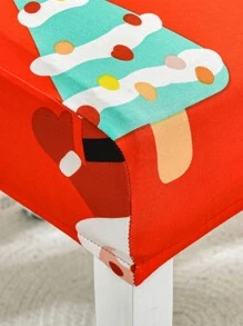 1pc Christmas Tree & Santa Claus Pattern Dining Chair Slipcover, Modern Polyester Dining Room Chair Slipcover For Home - Multicolor - View 6