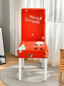 1pc Christmas Tree & Santa Claus Pattern Dining Chair Slipcover, Modern Polyester Dining Room Chair Slipcover For Home - Multicolor - View 2
