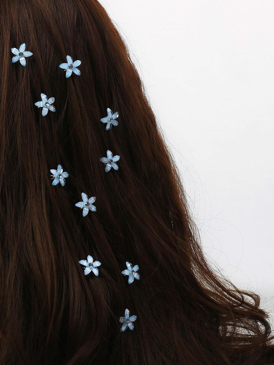 10 kẹp tóc hoa, hoa 5 cánh cho đám cưới, bãi biển, đi chơi, chụp ảnh, mặc hàng ngày - Màu xanh lam - Xem 1