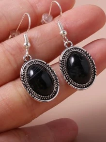 2入組橢圓形耳墜 - 黑色 - 查看 3