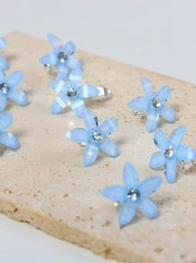 10 kẹp tóc hoa, hoa 5 cánh cho đám cưới, bãi biển, đi chơi, chụp ảnh, mặc hàng ngày - Màu xanh lam - Xem 4
