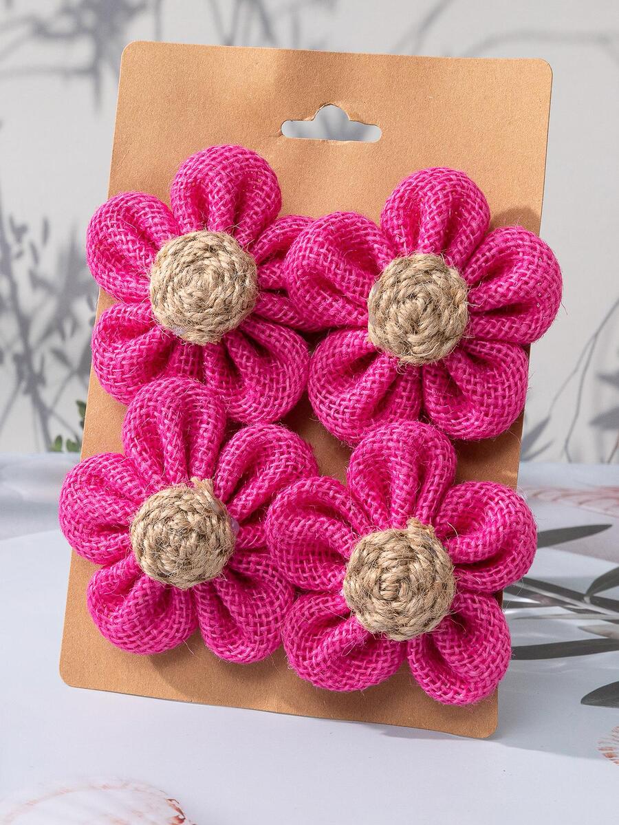 4入組花朵設計DIY縫紉現代纖維DIY裝飾 - 玫紅色 - 查看 1