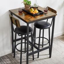 Bar Table Set with 2 Bar stools PU Soft seat with backrest Rustic Brown