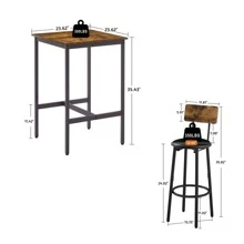 Bar Table Set with 2 Bar stools PU Soft seat with backrest Rustic Brown