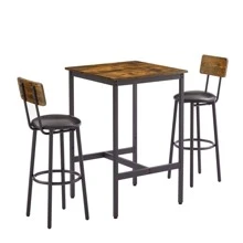 Bar Table Set with 2 Bar stools PU Soft seat with backrest Rustic Brown