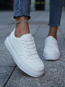 運動板鞋白色前綁帶運動鞋 - 查看 3