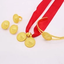 5件套精美纹理圆形首饰套装，女士礼物 - 紅色 - 查看 1