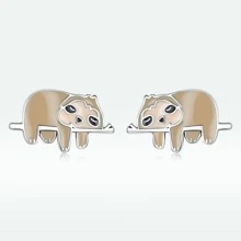 1對琺瑯卡通耳環925純銀可愛小樹懶耳釘適合女士女孩精細首飾類動物禮品 - 銀色 - 查看 1