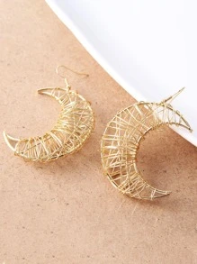 1 Pair Geometric Hollow Line Moon Design Earrings For Women - Yellow Gold - View 4