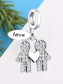 HuooNew Cubic Zirconia Couple Sterling Silver Pendant - Silver - View 2