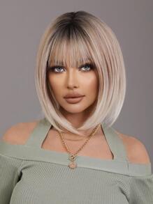 7JHH WIGS 7JHH 假髮短漸變金色假髮帶劉海天然合成深色根直金色鮑勃假髮適合女士日常使用派對和角色扮演 12 英寸 - 彩色 - 查看 2