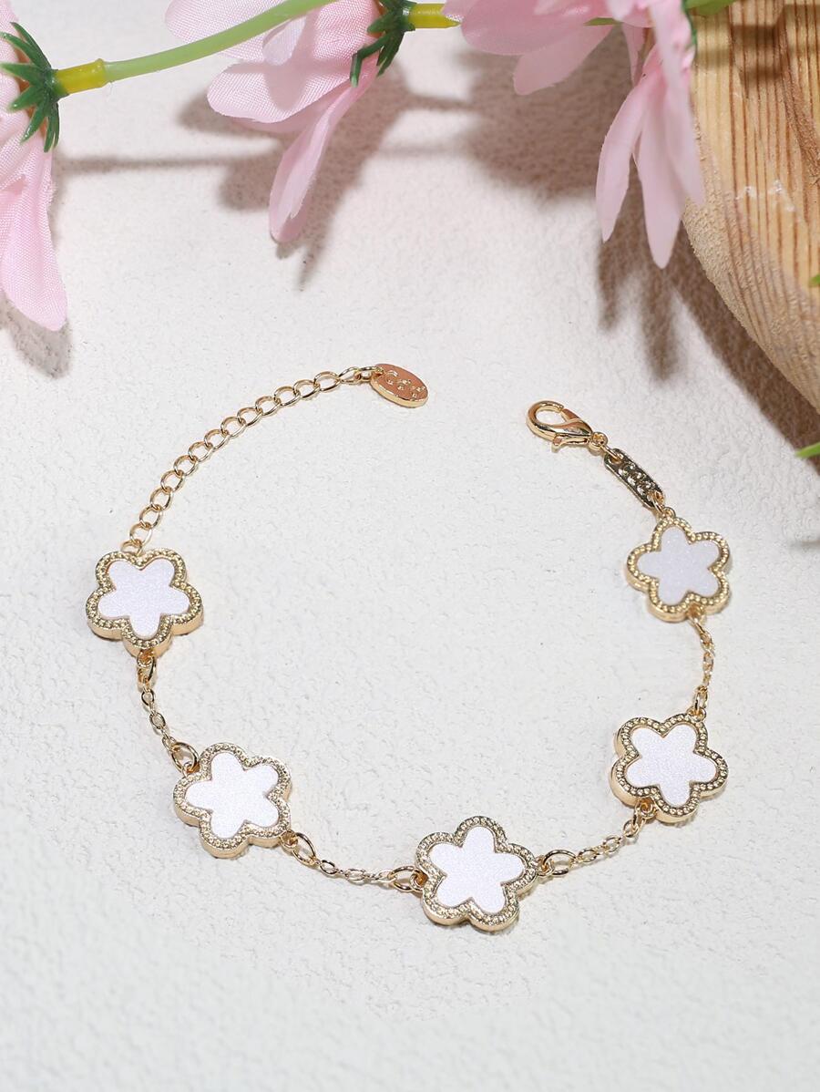 白色花朵裝飾手鏈 - 白色 - 查看 1