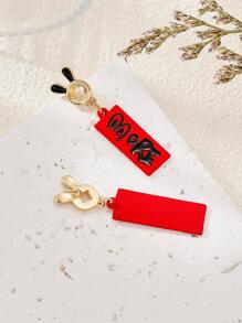 字母圖案細節矩形耳墜 - 紅色 - 查看 3