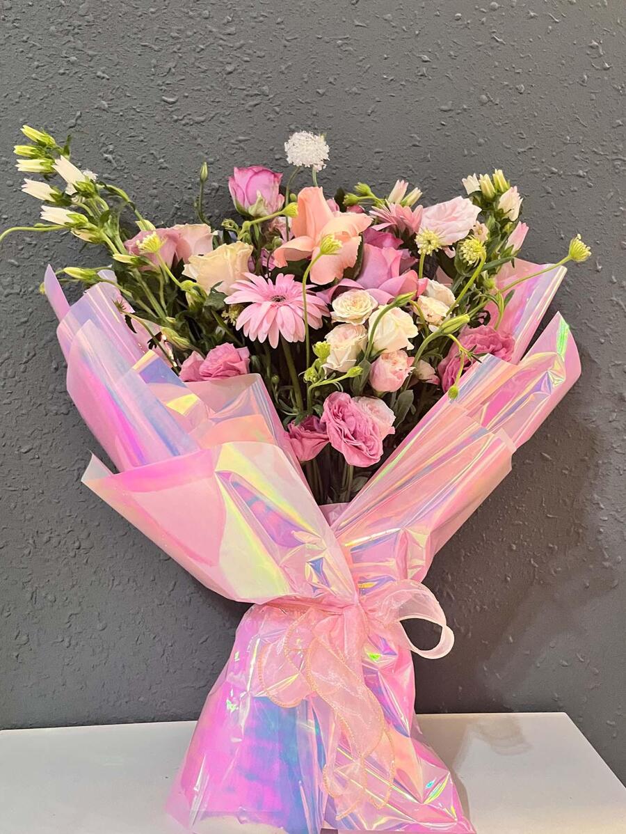 10 cuộn giấy bao bì hoa ba chiều, giấy bọc hoa nhựa hiện đại để cung cấp quà tặng - Màu Hồng baby - Xem 1