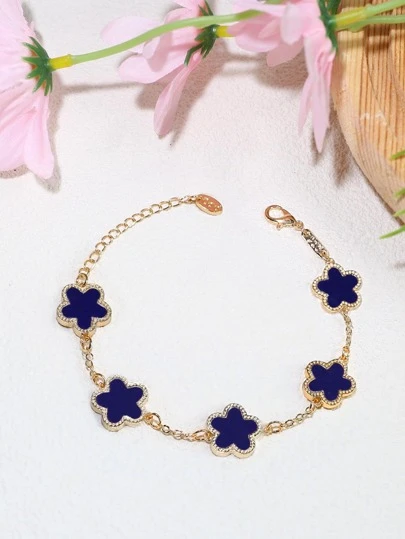 Royal Blue Flower Decor Chain Bracelet